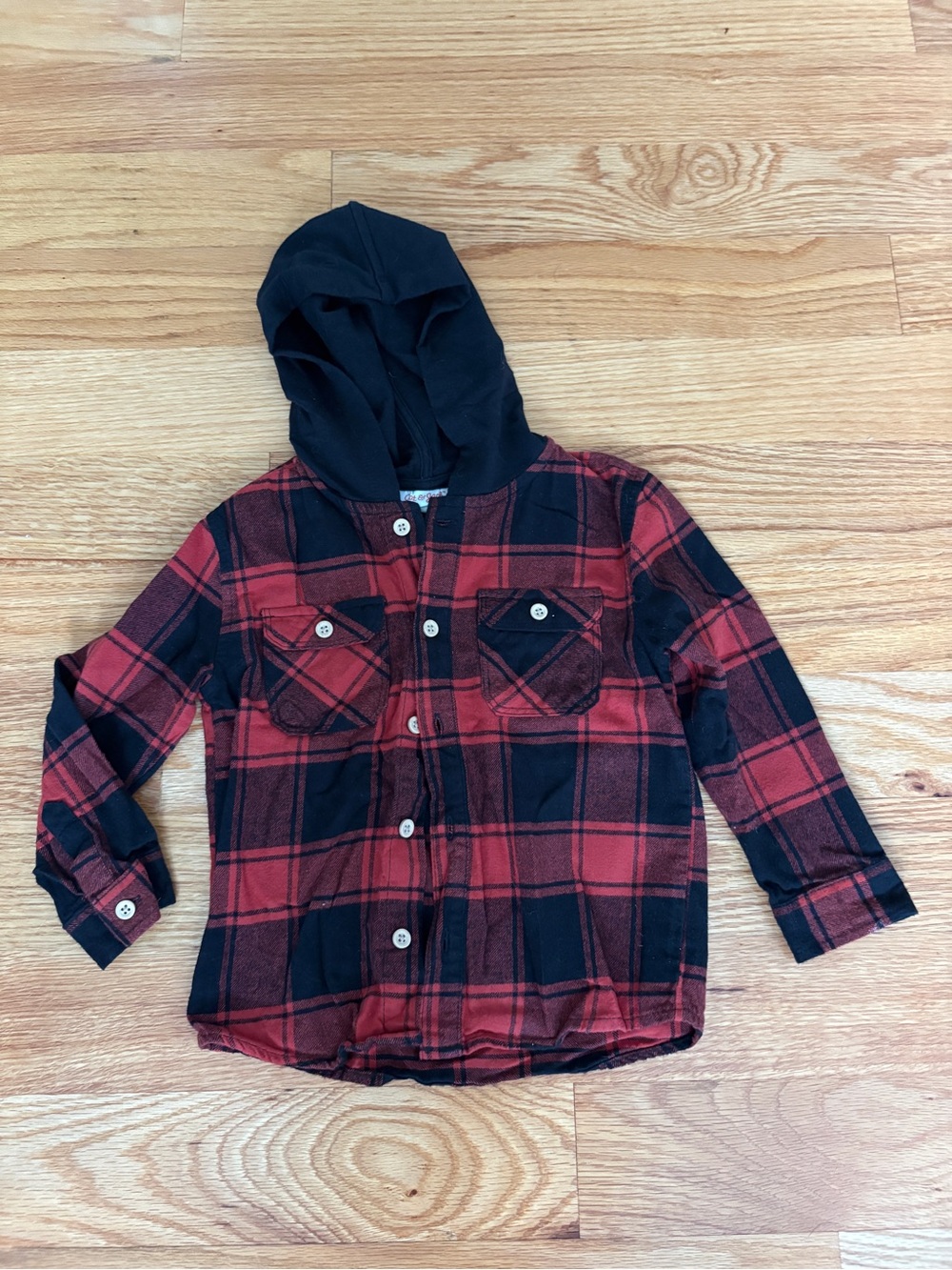 Cat & Jack Kids Red & Black Plaid Hooded Button-Up Shirt